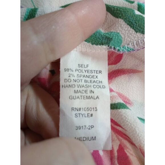 Andree Shirt Ladies Medium Ivory Purple Floral Short Sleeve Semi Sheer - Picture 6 of 7